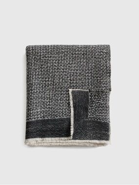 NWT QUINCE 50x60 Cashmere Wool Patterned Throw Black 7440